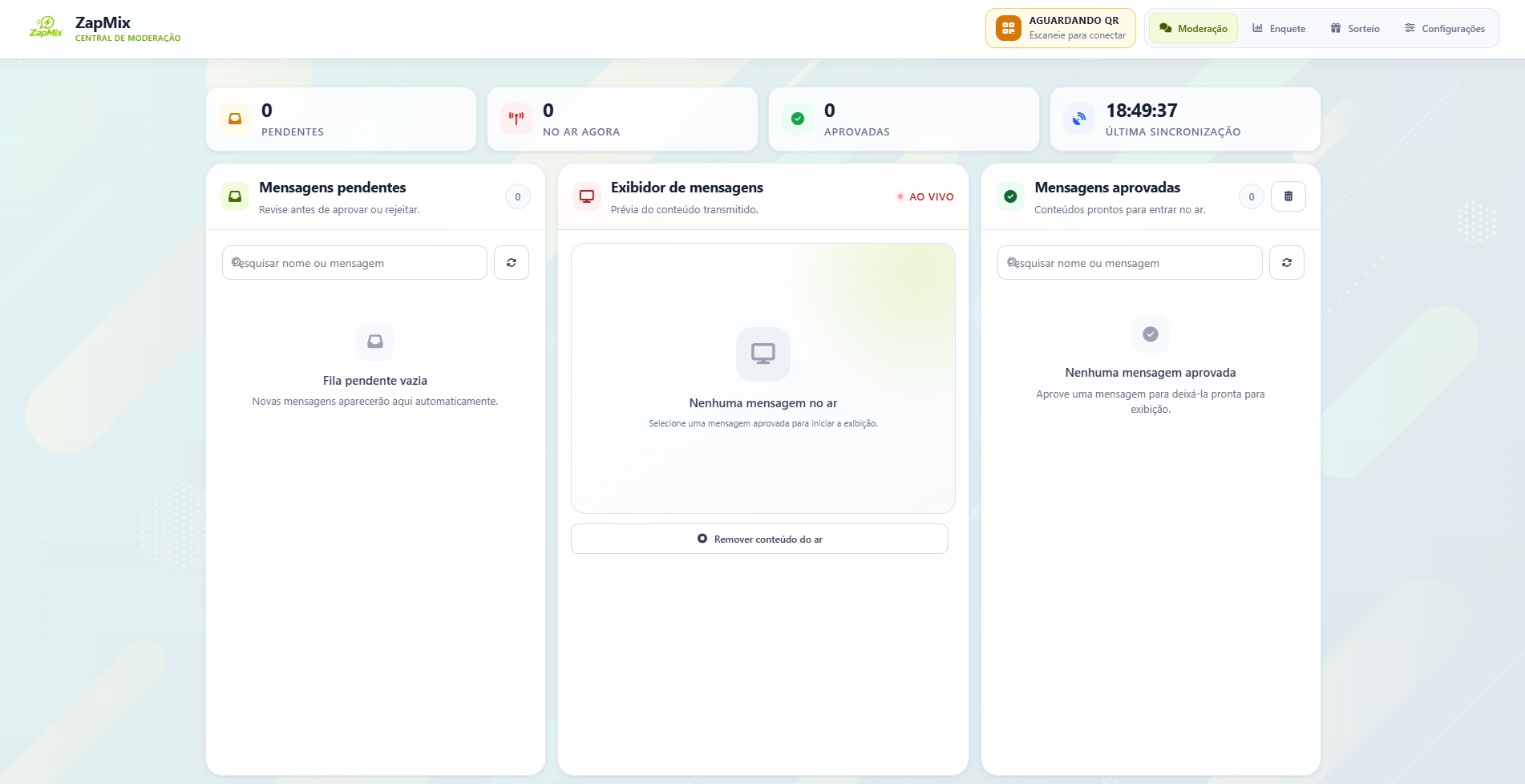 Dashboard de operação do ZapMix